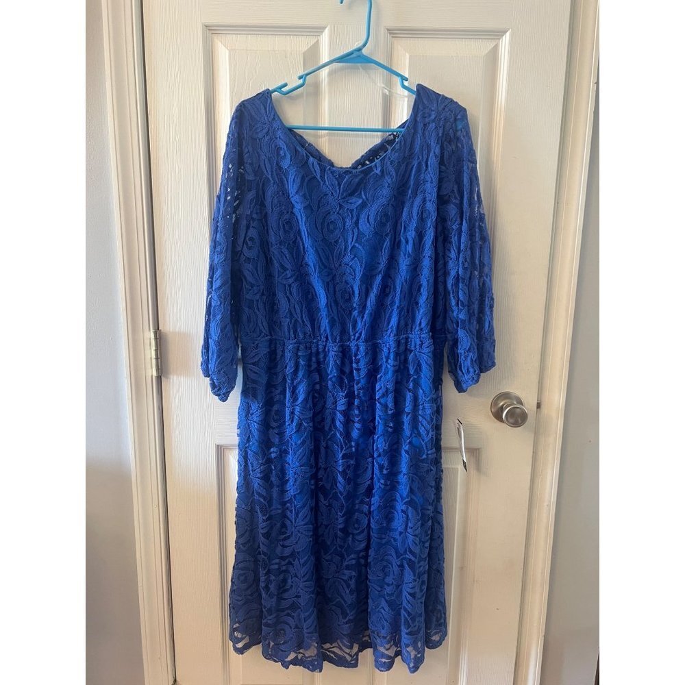 NWT ING women’s 3/4 sleeve blue lace dress. Size 3X‎